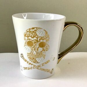 Signature Housewares Skull & Crossbones Mug White & Metallic Gold Sugar Skull